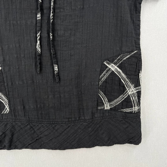 Black Womens Medium Cotton gauze Short Sleeve Tunic Top Funnel neck Pocket - Picture 4 of 11